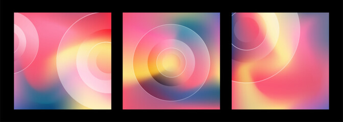 Poster - Three abstract square cards with gradient texture, retro backdrops, abstract art with geometrical shapes. Vector illustration.