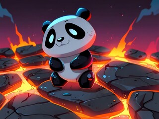 Poster - Cute Panda on a Volcano