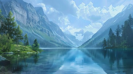 Naklejka na meble Mountain and lake wallpaper