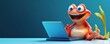 © Aris Suwanmalee - A cheerful orange frog animatedly engages with a laptop, embodying digital creativity and fun in a vibrant scene.