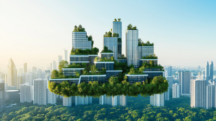 Wall Mural - Vsually compelling and informative image that illustrates the key elements of a sustainable strategy in real estate. Highlight innovative green building practices, renewable energy integration, eco-fr