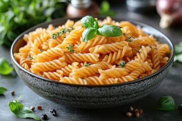 Wall Mural - Top View of Homemade Raw Gemelli Pasta in a Bowl: A Rustic and Artisanal Italian Delight