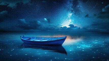 Wall Mural - Lonely Boat Under a Starry Night