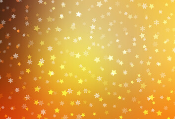 Wall Mural - Light Orange vector pattern with christmas snowflakes, stars.