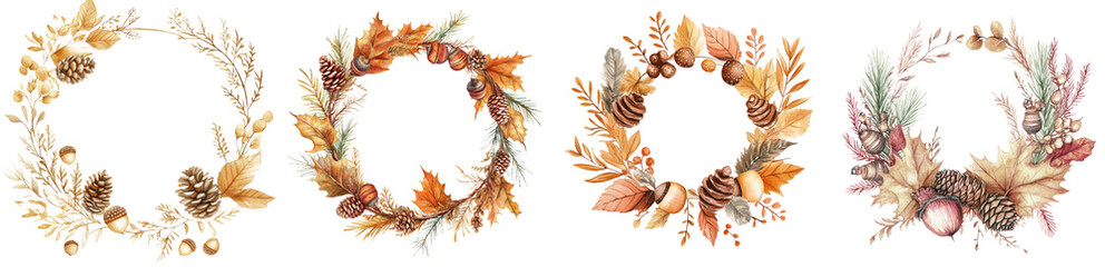 Wall Mural - This clipart illustration shows an autumn wreath with an isolated background made out of watercolors.