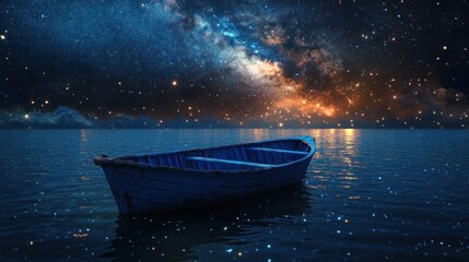 Wall Mural - Lonely Boat Under Starry Night