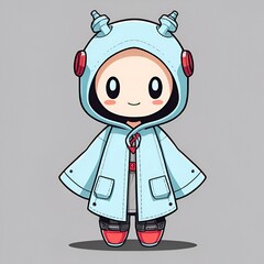 Poster - Cute Cartoon Character in Blue Raincoat