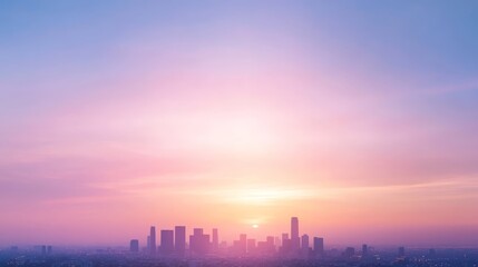 cityscape at sunset with pink and purple sky
