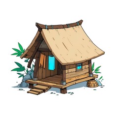 Poster - Wooden Hut in a Tropical Setting