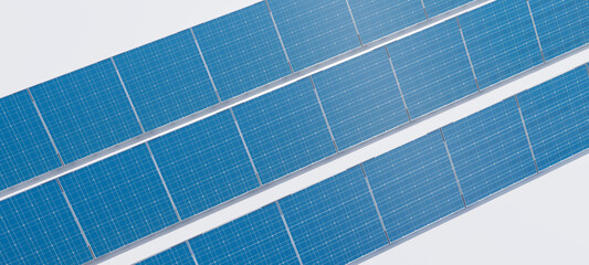 Solar panels in row top view, alternative energy