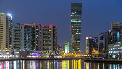 Wall Mural - Dubai business bay towers night timelapse