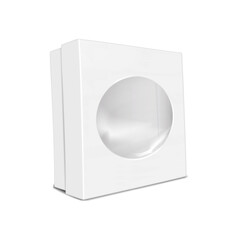 Wall Mural - white blank square cardboard box with clear plastic round window separate lift-off lid. realistic 3d