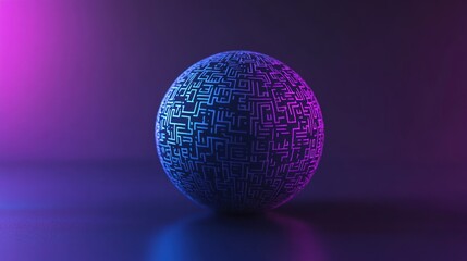 Sticker - Abstract Sphere with Circuit Pattern in Neon Light