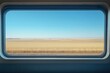 © Benjawan - Simple window view from inside a train, clear blue sky and landscape, large area of empty space surrounding the scene, No logo, No Trademark, No text