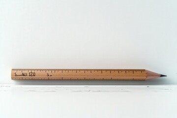 Wall Mural - single ruler and pencil on a white desk, minimalistic and clean, soft morning light, abundant empty 