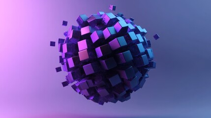 Poster - Abstract 3D Sphere of Cubes with Purple and Blue Gradient