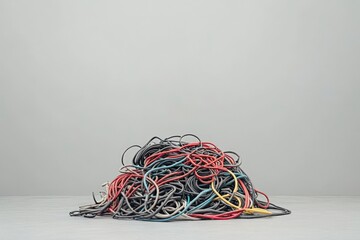 Wall Mural - simple pile of old cables neatly coiled on a clean surface, minimalistic scene with ample blank spac