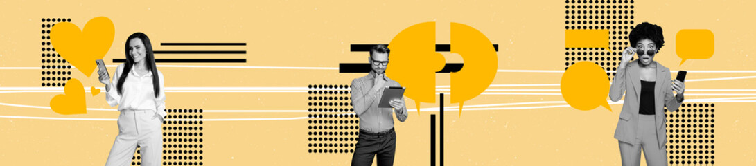 Aufkleber - Creative abstract template collage panorama of speech bubble communication teamwork working project unusual fantasy billboard comics