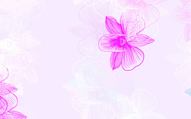 Poster - Light Pink, Blue vector doodle pattern with flowers.