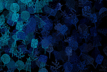 Poster - Dark BLUE vector elegant background with trees, branches.