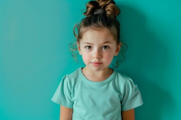 Portrait of a cute female child against green background