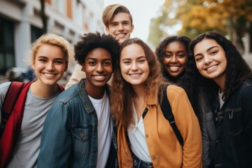 Wall Mural - Portrait of a smiling diverse group of students