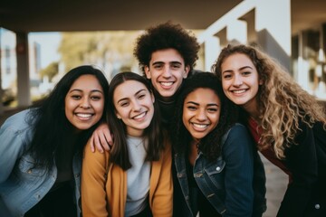 Wall Mural - Portrait of a smiling diverse group of students