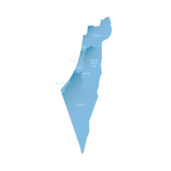 Canvas Print - Israel political map of administrative divisions - districts, Gaza Strip and Judea and Samaria Area. Shaded vector map with 3D-like blue gradient and name labels