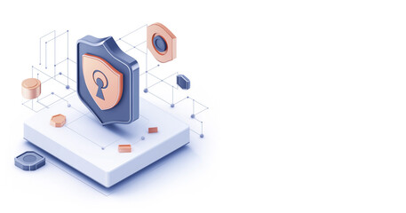 Wall Mural - Isometric 3D Shield Icon for Cyber Security and Data Protection