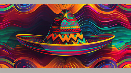 Seamless mexican sombrero ethnic abstract pattern decorative colorful hat nackground design concept 