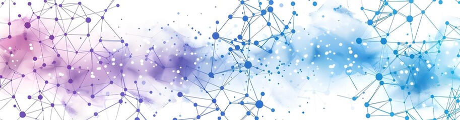 Poster - white background, blue and purple dots connected.