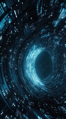 Poster - Futuristic digital tunnel with glowing blue lights and intricate patterns, evoking a sense of depth and technological wonder.