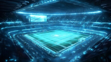 Futuristic Stadium Night  - Blue, Green,  Digital Art