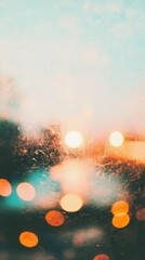 Wall Mural - a soft, abstract cloudy texture reflects warm light, casting a serene atmosphere over a blurred urba