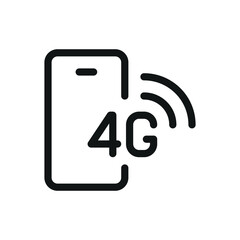 Poster - 4G mobile network isolated icon, mobile phone with 4G network signal vector symbol with editable stroke