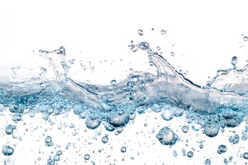 Water Wave. Water Bubbles Float Up Under Water. Freshness Pure Water Splashing on White Background , ai