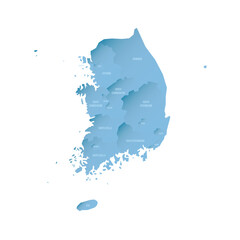 Poster - South Korea political map of administrative divisions - provinces, metropolitan cities, special city of Seolu and special self-governing cities of Sejong. Shaded vector map with 3D-like blue gradient