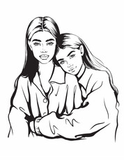 two young woman holding each other