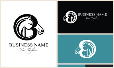 Wall Mural - line art horse letter b logo