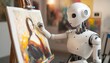 © Yotwarit - A creative robot artist painting a colorful masterpiece on canvas in an art studio environment.
