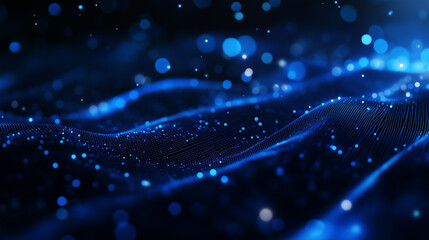 Poster - blue abstract waves with glowing particles create a mesmerizing digital background