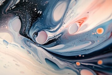 Wall Mural - Beautiful abstraction of liquid paints in slow blending flow mixing together gently, ai