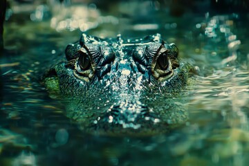 Wall Mural - Close-up of an Alligator's Head Partially Submerged in Water