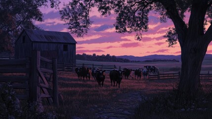 Wall Mural - Sunset on the Farm