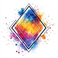 Aufkleber - Vibrant abstract artwork featuring colorful geometric diamond shapes with paint splashes on a white background.
