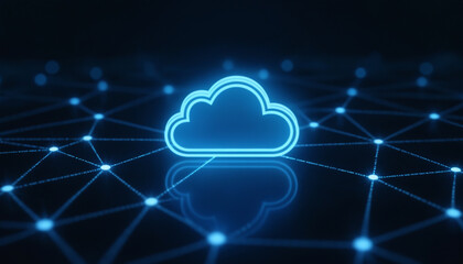 Poster - Cloud Icon with Network Integration: A cloud icon connected within a network, symbolizing cloud computing and data storage in a digital environment.