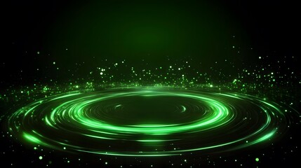 Wall Mural - Technology green circle light stage on black background