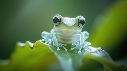 Sticker - Green Frog on Leaf