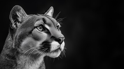 cougar with a black background in b&w.