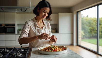 Indian women enjoy cooking meals in modern kitchen